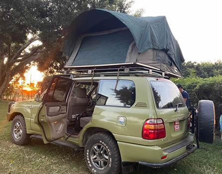 Land cruiser with rooftop tent